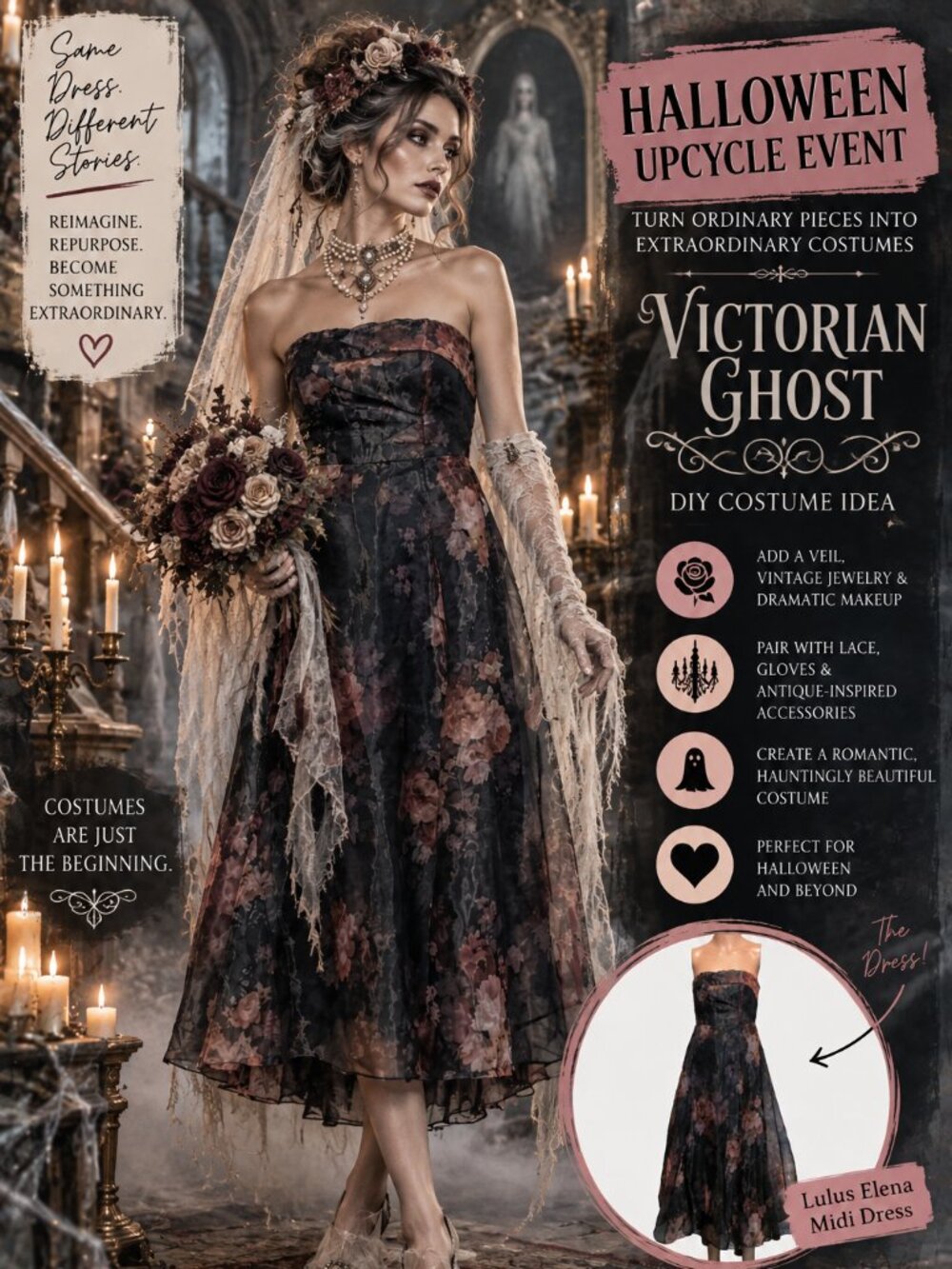 Halloween Upcycle Costume Base Lulus Elena Floral Organza Midi Dress S Flawed